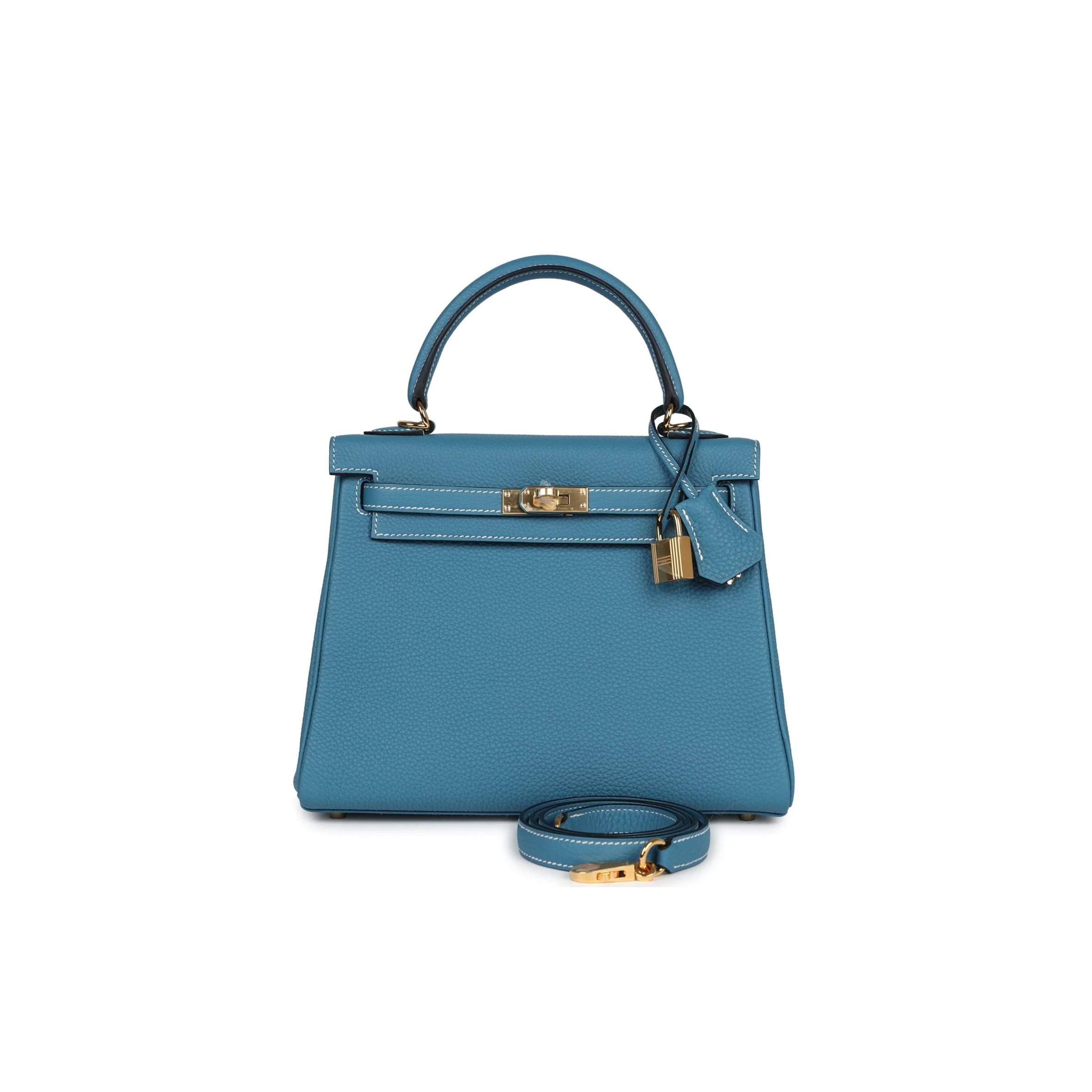 HERMÈS MASTER KELLY RETOURNE 25 BLUE DENIM ROSE GOLD BUCKLE (25*17*7cm)